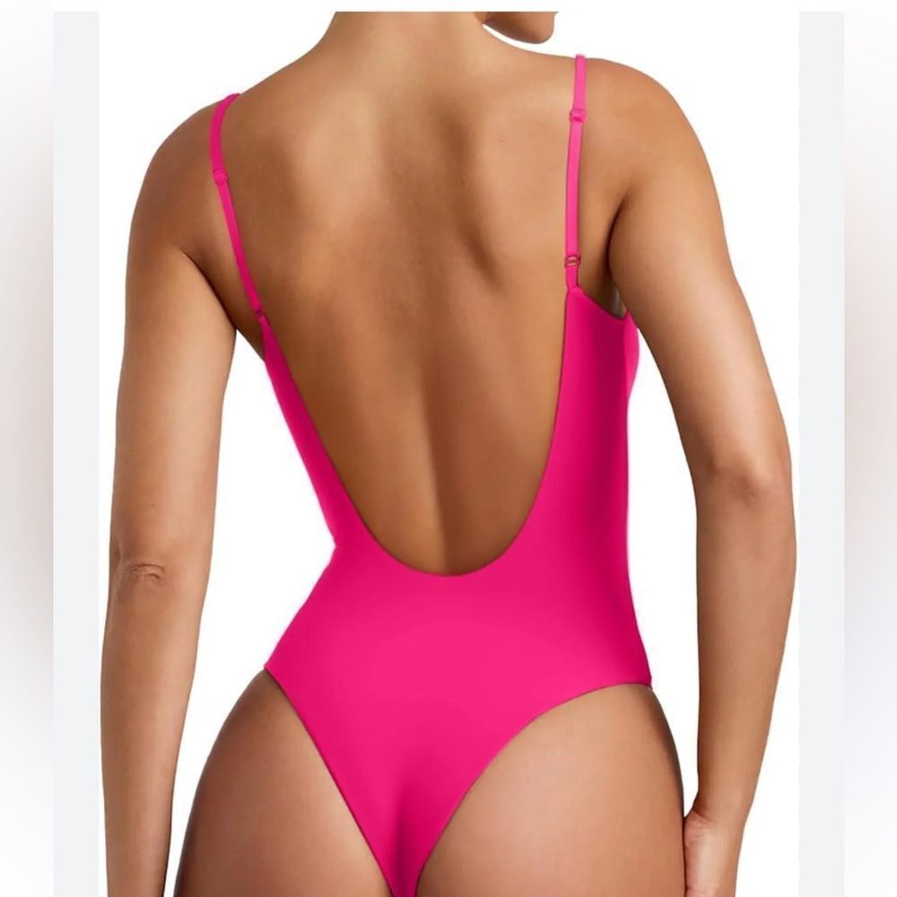 Reoria Captivating Contours Backless V Neck Bodysuit Pink Women’s Small